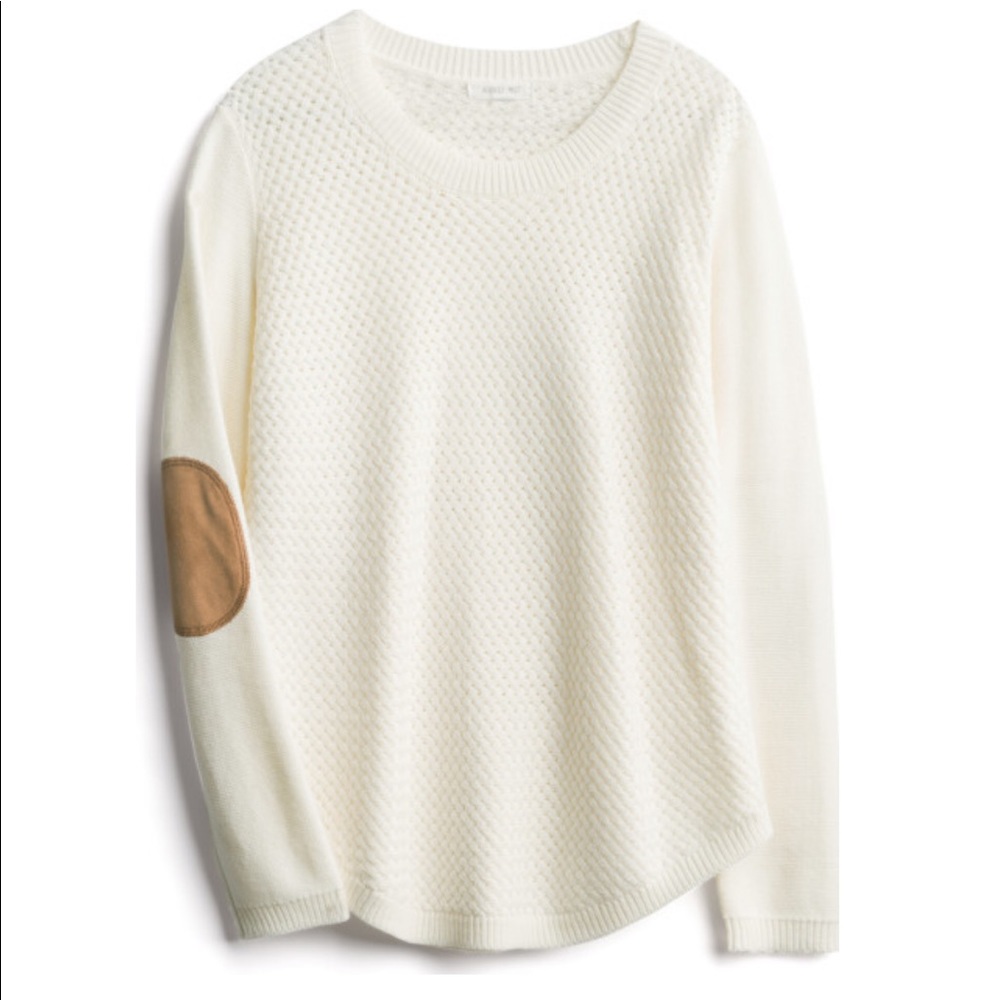 August mist white pullover with elbow patch
